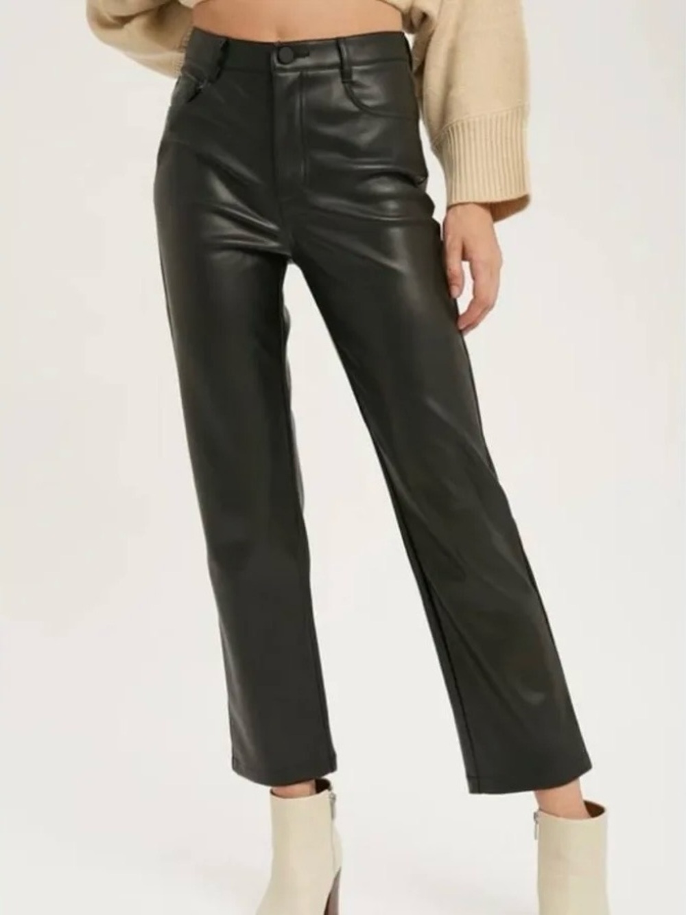 Miou Muse Faux Leather Black Pants slight crop medium